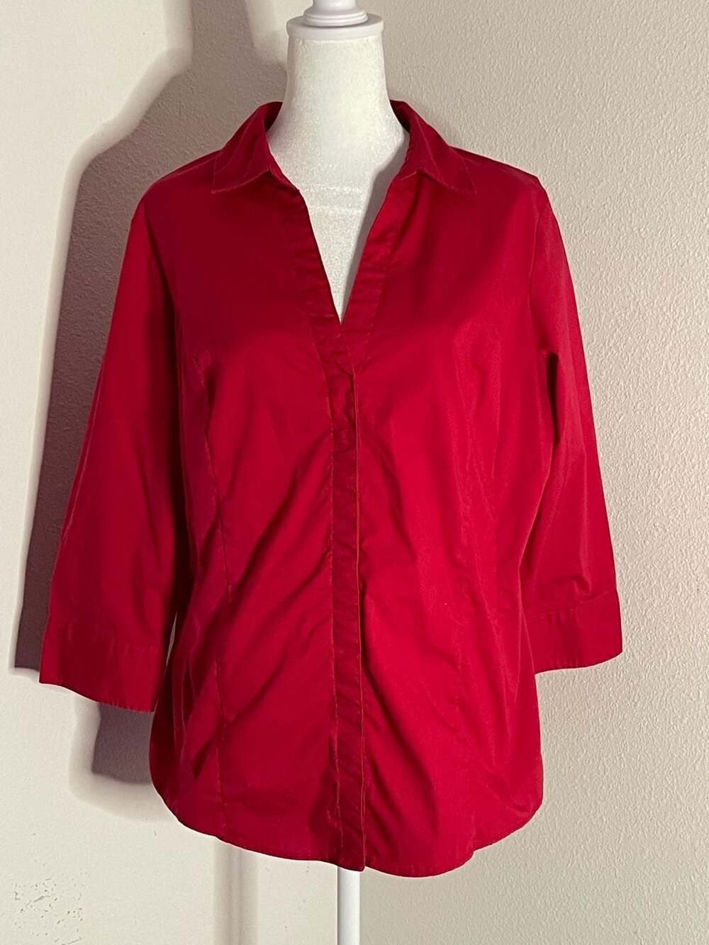 Lee Riders Women's Red 3/4 Sleeve Easy Care Button-Down Shirt Size L